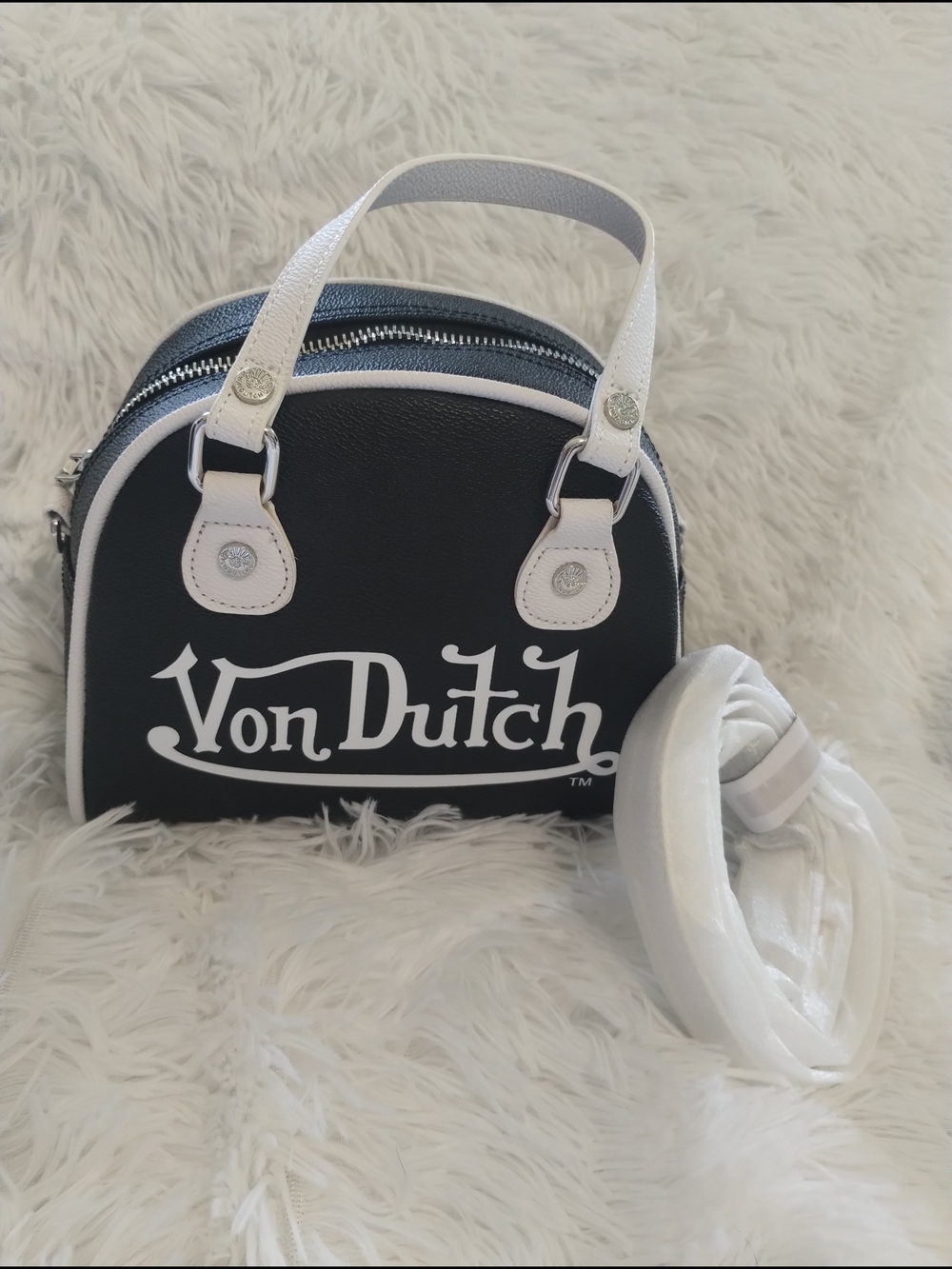 Von Dutch Black and White Mini Dome Bag